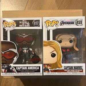 Funko Pop Captain America and Captain Marvel Figures